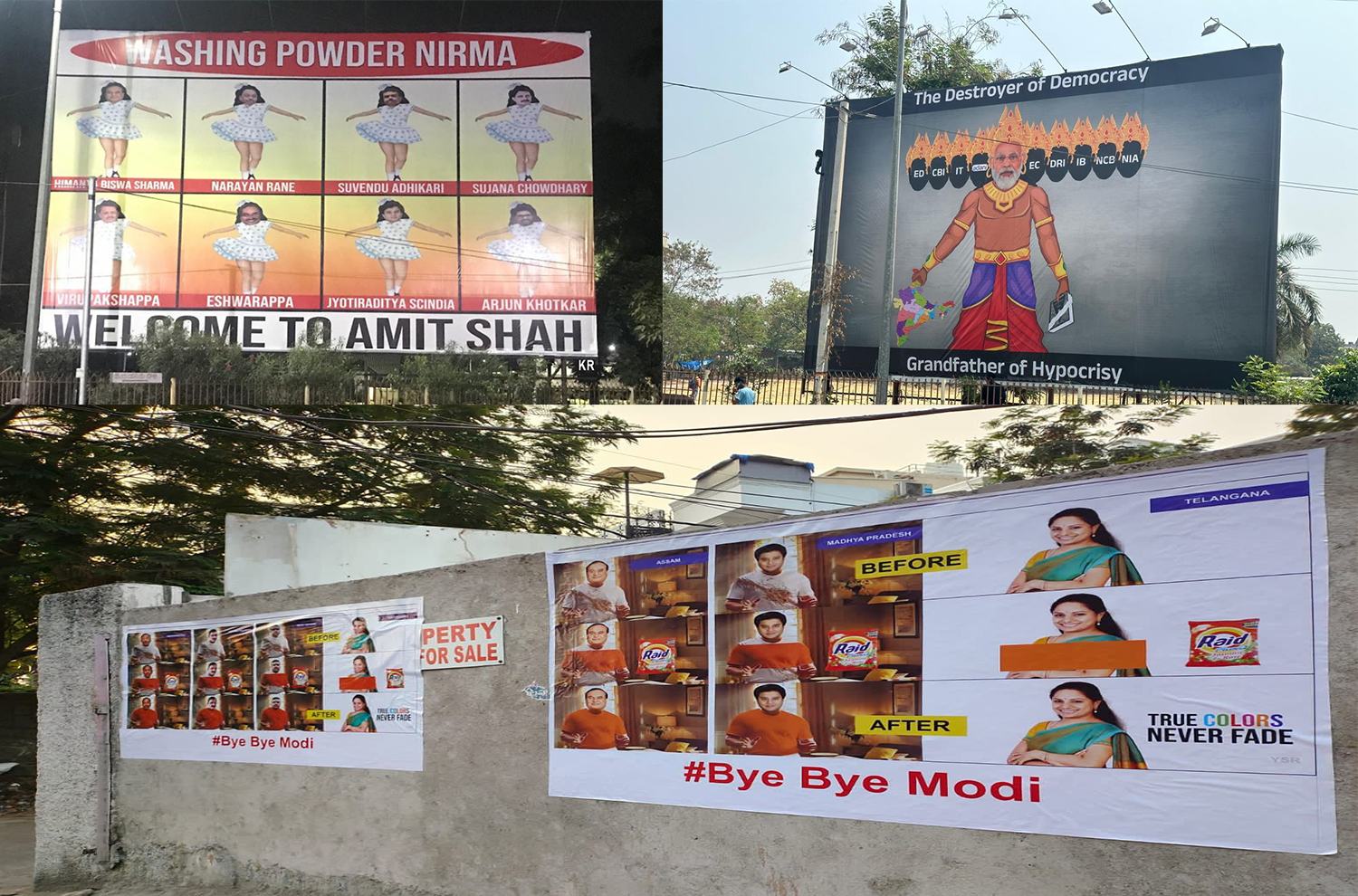 Mocking Posters Welcome Amit Shah to Hyderabad Ahead of CISF Raising Day Parade